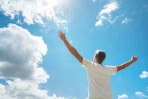 Man strive hand to a God
