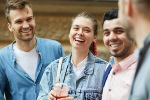 Laughing at joke of friend