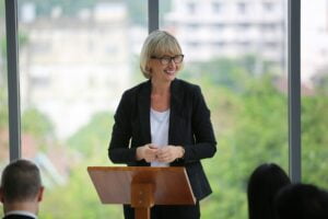 Speaker Giving Presentation to Audience